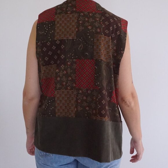 Vintage Lana Lee Canada Olive Green Paisley Patchwork Button Up Vest 16 L - Picture 3 of 9